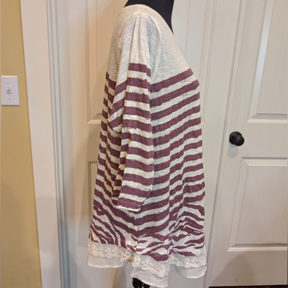 LOGO by Lori Goldstein Purple and White Striped Tunic - Picture 3 of 5